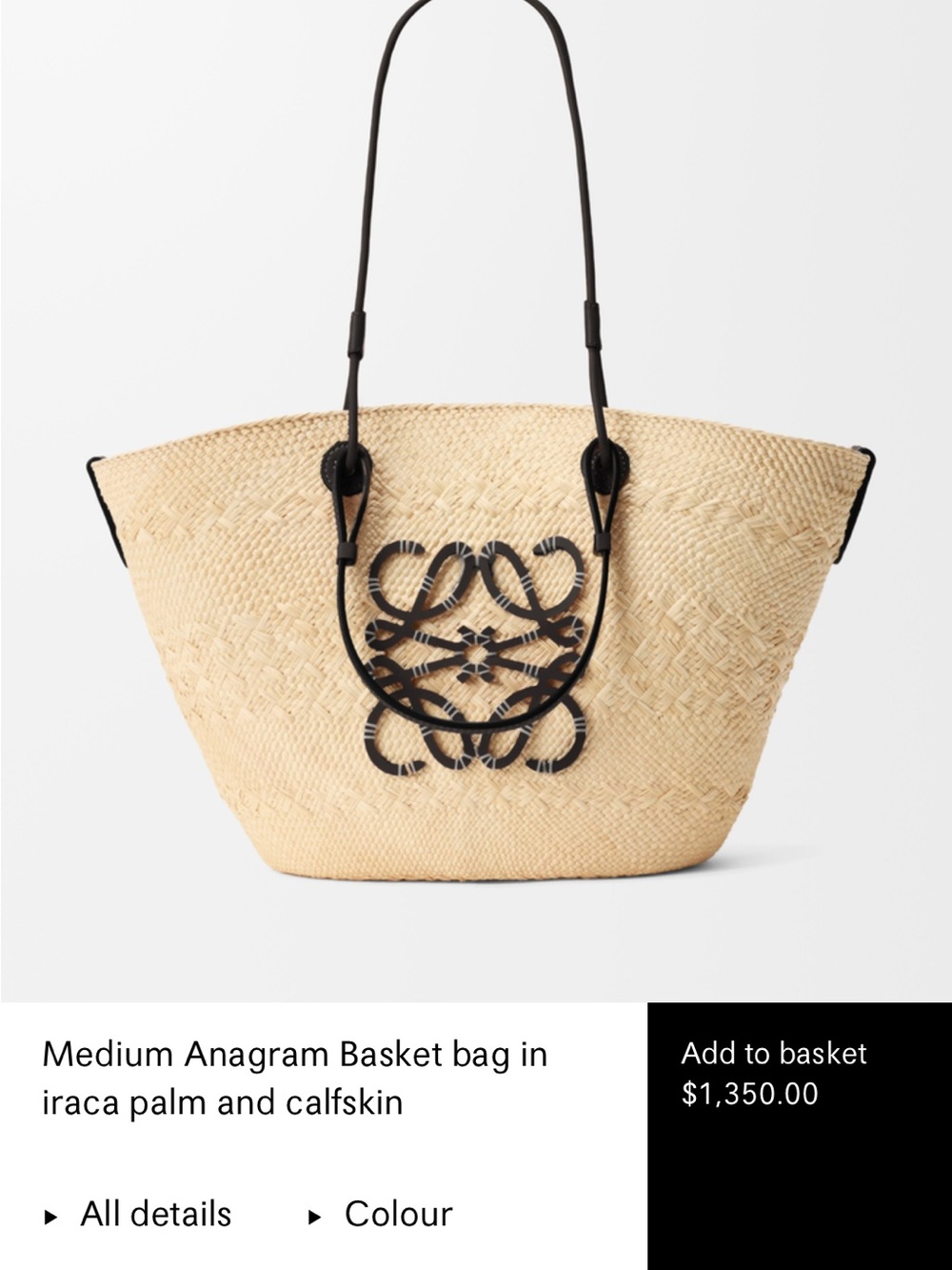 Loewe medium Anagram palm and black leather basket Tote Bag with COA - Picture 13 of 13
